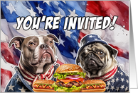 BBQ Party Invitation Patriotic American Bully and Pug card