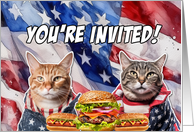 BBQ Party Invitation Patriotic Cats card
