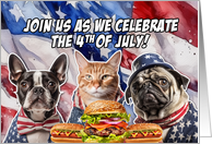 4th of July BBQ Party Invitation Patriotic Dogs and Cat card