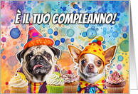 Italian Pug and Chihuahua Cupcakes Birthday card