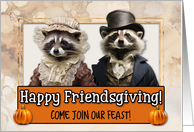 Friendsgiving Invite Pilgrim Raccoon Couple card