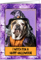 Halloween english Bulldog Witch card
