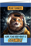 Fiancee Happy Birthday Cosmic Space Cat card