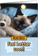 Boss Get Well Feel Better Siamese Cat with Cuddly Toy card