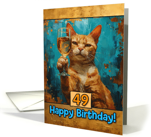 49 Years Old Happy Birthday Ginger Cat Champagne Toast card (1816180)