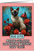Sister Galentine’s Day Siamese Cat and Roses card