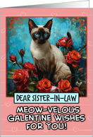 Sister in Law Galentine’s Day Siamese Cat and Roses card
