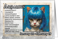 Aquarius Birthday Zodiak Cat in Blue Wig card
