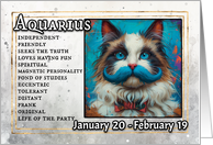 Aquarius Birthday Zodiak Cat with Blue Mustache card