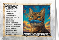 Virgo Birthday Zodiak Cat with Blue Glitter Mustache card