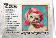 Virgo Birthday Zodiak Cat with Pink Wig card
