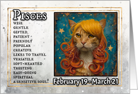 Pisces Birthday Zodiak Cat with Orange Wig card