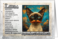 Libra Birthday Zodiak Cat with Orange Glitter Mustache card