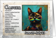 Cancer Birthday Zodiak Cat with Rainbow Mustache card