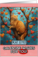 Sister Galentine’s Day Ginger Cat in Tree with Hearts card