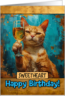 Sweetheart Happy Birthday Ginger Cat Champagne Toast card