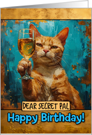 Secret Pal Happy Birthday Ginger Cat Champagne Toast card