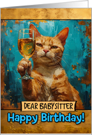Babysitter Happy Birthday Ginger Cat Champagne Toast card