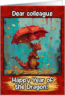 Colleague Happy Year of the Dragon Coin Rain Dragon card