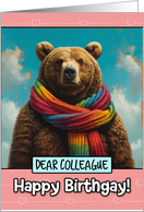 Colleague Happy Birthgay Brown Bear with Rainbow Scarf card