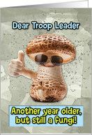 Troop Leader Happy Birthday Thumbs Up Fungi with Sunglasses card
