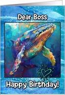 Boss Happy Birthday LGBTQIA Rainbow Humpback Whale card