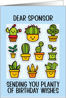 Sponsor Happy Birthday Kawaii Cartoon Cactus Plants in Pots card