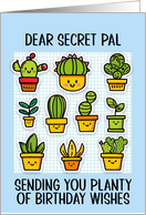 Secret Pal Happy Birthday Kawaii Cartoon Cactus Plants in Pots card