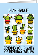 Fiancee Happy Birthday Kawaii Cartoon Cactus Plants card