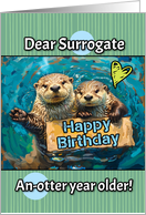 Surrogate Happy Birthday Otters with Birthday Sign card