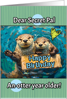 Secret Pal Happy Birthday Otters with Birthday Sign card