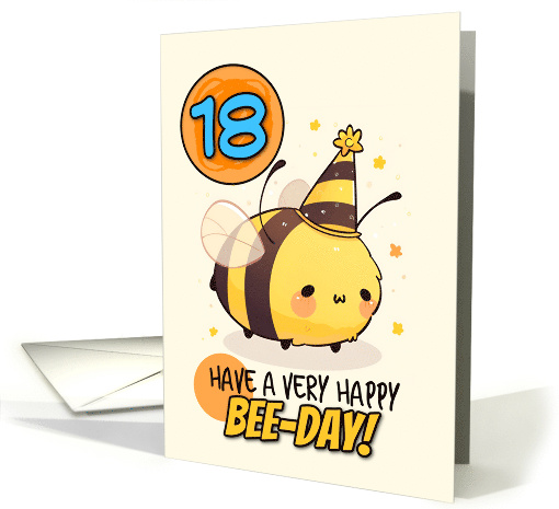 18 Years Old Happy Birthday Kawaii Bee with Birthday Hat card