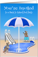 Invitations to Back to School Pool Party, general, Raccoons, pool side card