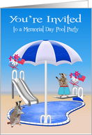 Invitations to Memorial Day Pool Party, general, Raccoons, pool side card