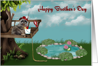 Brother’s Day, general, Raccoon fishing from tree, pond with frogs card