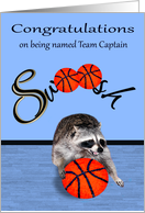 Congratulations being named team captain, basketball, raccoon card