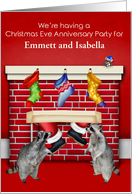 Invitations to Christmas Eve Anniversary Party, custom name, raccoons card
