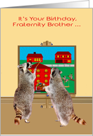 Birthday to Fraternity Brother, two raccoons painting the town red card