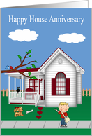 House Anniversary Card with a Beautiful House Theme with a Paper Boy card