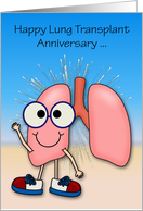 Anniversary on Lung Transplant Card with Happy Lungs Wearing Sneakers card