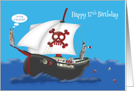 17th Birthday, pirate theme, raccoons on a ship with a cute parrot card