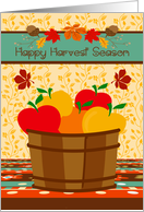 Harvest Season with a Yummy Basket of Apples and Leaves card