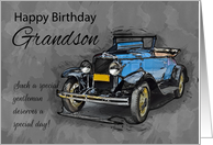 Grandson, Vintage Blue Car On Watercolor Background card