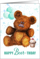 Teddy Bear Birthday With Play On Words Balloons And Cake card
