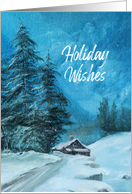 Holiday Wishes Snowy Mountain Cabin Scene card