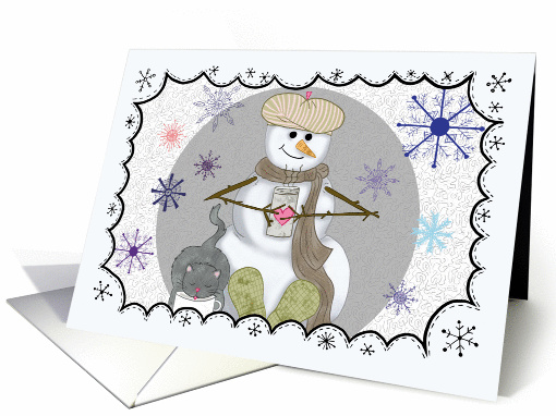 Snowman and Kitty's Merry Christmas wish card (1409796)