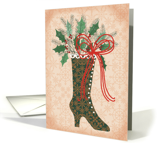 Victorian boot filled with Christmas foliage card (1550968)