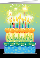 Celebrate Birthday Cake with Candles and Sparklers card