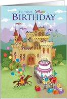 Royal Celebration at Castle with Giant Birthday Cake card
