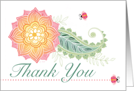 Lady Bugs Yellow Peach Flower Thank You card